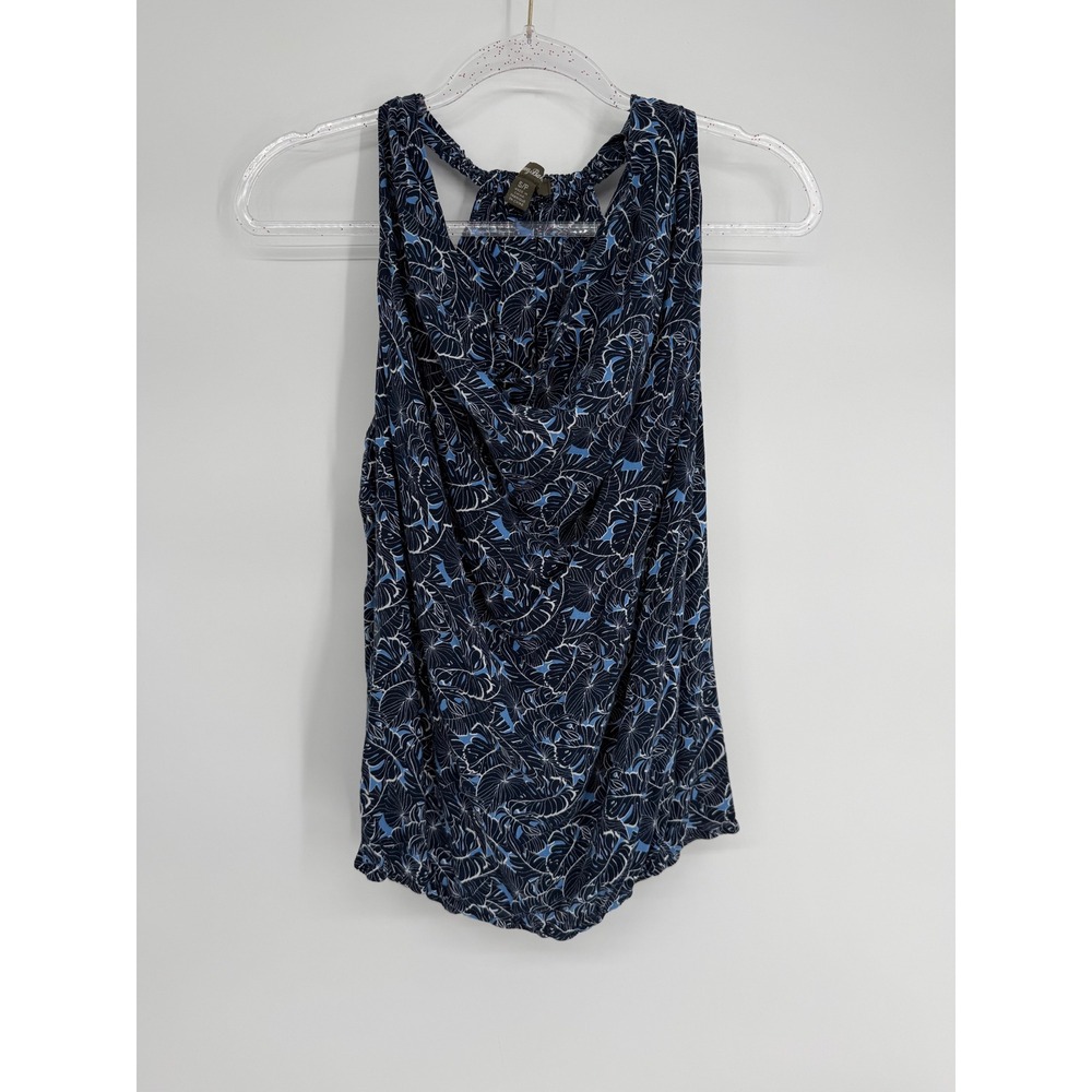 Tommy Bahama Womens Blue Botanical Leaf Cowl Neck‎ Racerback Rayon Tank Top Sz S